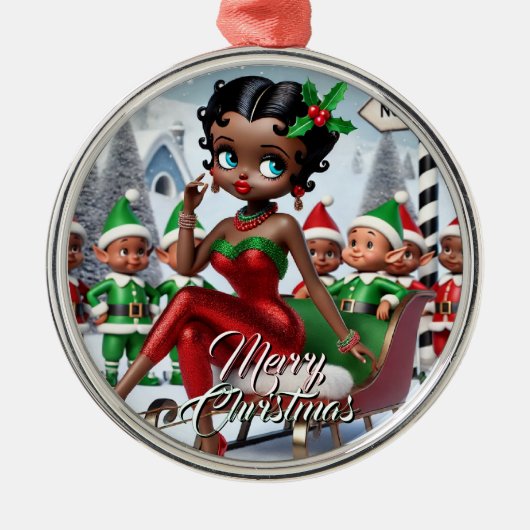 北極クリスマスの挨拶 メタルオーナメント (正面)