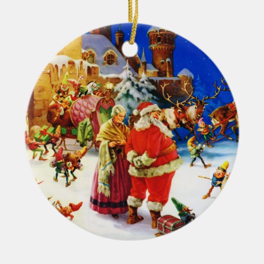 北極クリスマスイブのサンタ及び夫人クロース セラミックオーナメント (正面)