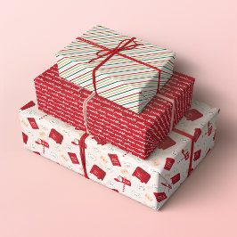 北極クリスマスメール、レタリングとストライプ ラッピングペーパーシート