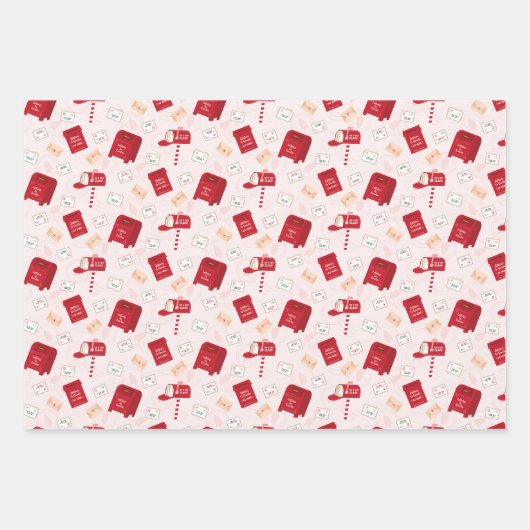 北極クリスマスメール、レタリングとストライプ ラッピングペーパーシート (正面)