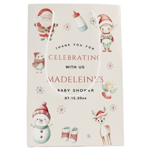 北極クリスマス表現配信赤ちゃんシャワー ミディアムペーパーバッグ (正面)