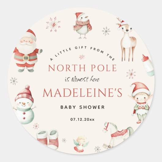 北極クリスマス表現配信赤ちゃんシャワー ラウンドシール (正面)