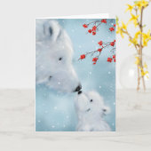 北極グマとかわいい子ども、メリークリスマス カード (黄色い花)