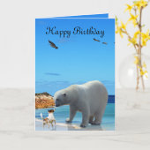 北極グマの出会い、誕生日挨拶 カード (黄色い花)