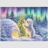 北極グマの氷の家とクリスマスツリーのデコパージュ 薄葉紙 (正面)