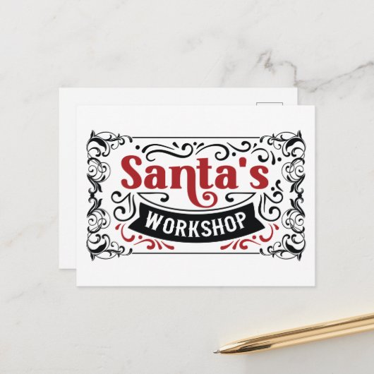 北極サンタのワークショップクリスマス シーズンポストカード (正面/裏面インサイチュ)