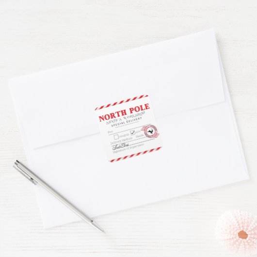 北極サンタのワークショップ出荷ラベルギフト スクエアシール (封筒)