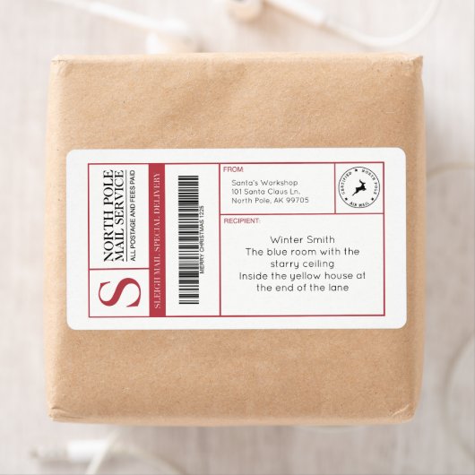 北極サンタのワークショップ編集可能な出荷 ラベル (インサイチュ)