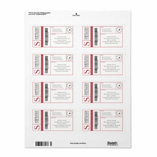 北極サンタのワークショップ編集可能な出荷 ラベル (フルシート)