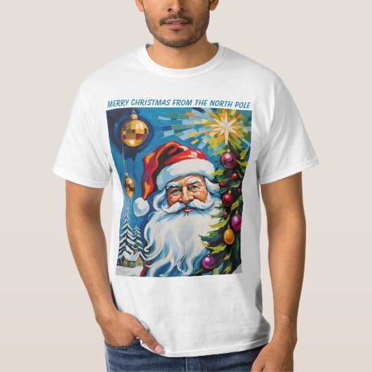 北極サンタクロースからのメリークリスマス Tシャツ (正面)