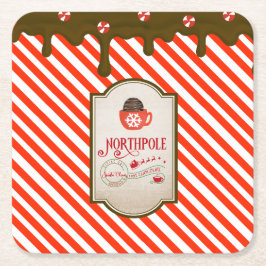 北極サンタショップクリスマスおもしろい小妖精や小人メイド スクエアペーパーコースター