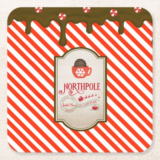 北極サンタショップクリスマスおもしろい小妖精や小人メイド スクエアペーパーコースター (正面)