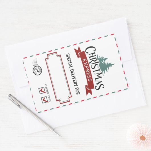 北極サンタデリバリークリスマスプレゼントラベルキッズ 長方形シール (封筒)
