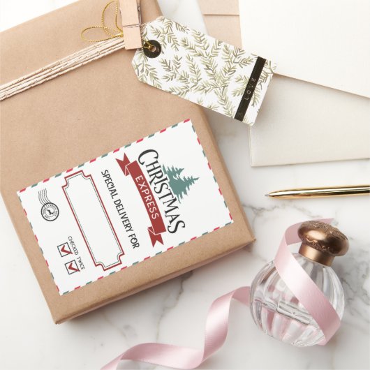 北極サンタデリバリークリスマスプレゼントラベルキッズ 長方形シール (ギフト)