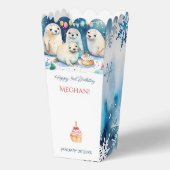 北極シールウィンターバースデーパーソナライズされたタポップコーン フェイバーボックス (裏面)