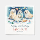 北極シール冬の誕生日パーソナライズされたテンプレート スタンダードカクテルナプキン (正面)