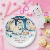 北極シール冬の誕生日パーソナライズされたテンプレート ペーパープレート (パーティー)