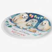 北極シール冬の誕生日パーソナライズされたテンプレート ペーパープレート (アングル)