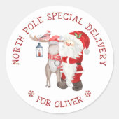 北極スペシャルデリバリーキュートサンタ&トナカイ ラウンドシール (正面)