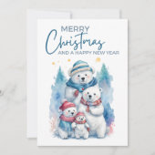 北極チャームポーラベアファミリーホリデーフラットカード (正面)