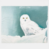 北極ティール（緑がかった色）スノーフクロウ フリースブランケット (正面(横))