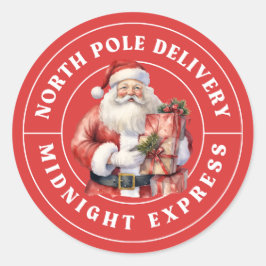 北極デリバリーサンタステッカー赤 ラウンドシール