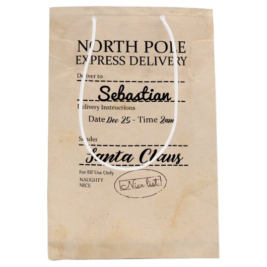 北極パーソナライズされたのデリバリ表現ス・クリスマス ミディアムペーパーバッグ (正面)