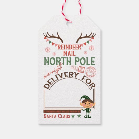 北極パーソナライズされたトナカイ郵便 ギフトタグ (裏面)
