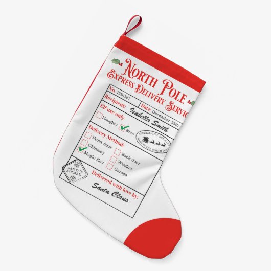 北極パーソナライズされた特別配達サンタ スモールクリスマスストッキング (正面 (吊り時))