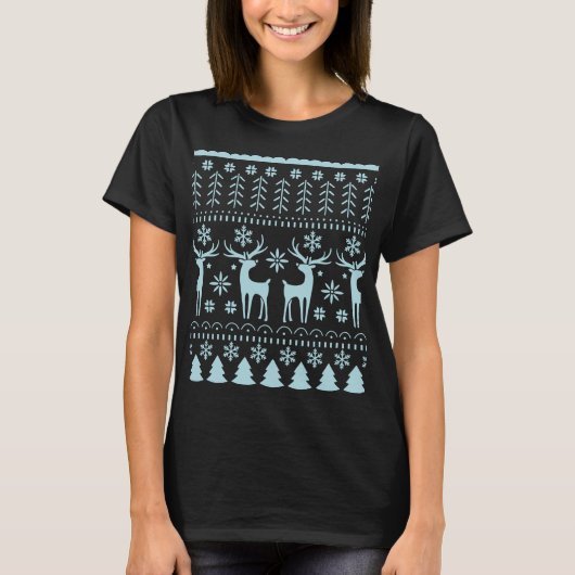 北極ブルーのフォークアートの冬のテーマ Tシャツ (正面)