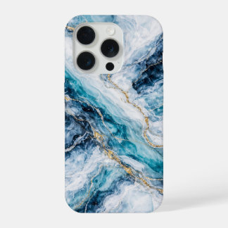 北極ブルーの大理石のスマホケース アイスブルーの渦巻き iPhone 15 PROケース