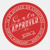 北極ワークショップのサンタ承認ギフトラベル ラウンドシール (正面)