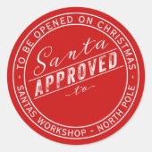 北極ワークショップのサンタ承認ギフトラベル ラウンドシール (正面)