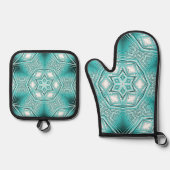 北極万華鏡のように千変万化するパターン 鍋つかみ&鍋敷きセット (正面)