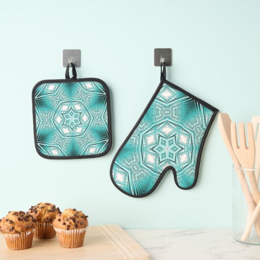 北極万華鏡のように千変万化するパターン 鍋つかみ&鍋敷きセット (インサイチュ (吊り下げ))