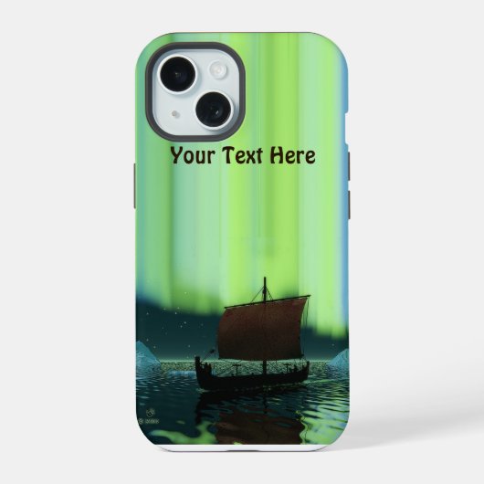 北極光の下のヴァイキングの船 iPhone 15ケース (裏面)