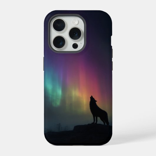 北極光の下の狼 iPhoneケース (裏面)