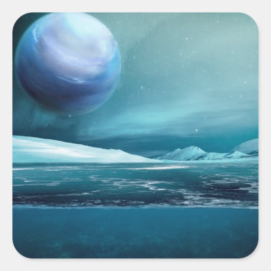 北極冬夜及び月の光沢のあるステッカー スクエアシール (正面)