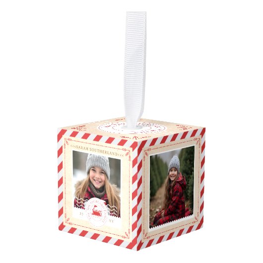 北極列車表現チケットクリスマスフォト キューブオーナメント (正面アングル)