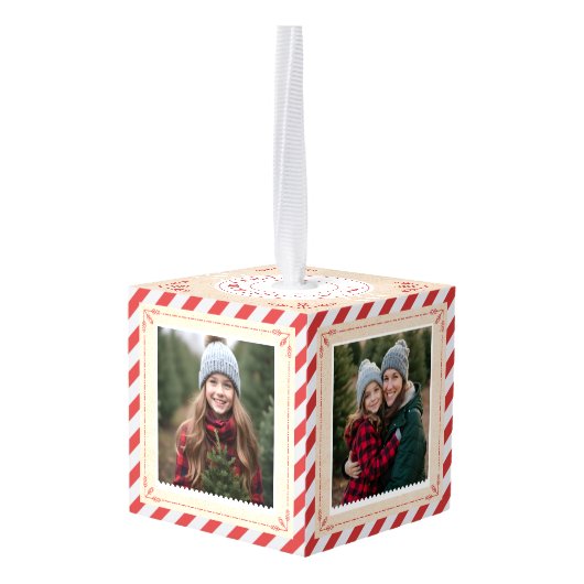 北極列車表現チケットクリスマスフォト キューブオーナメント (裏面アングル)
