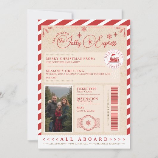 北極列車表現チケットクリスマスフォト シーズンカード (正面)