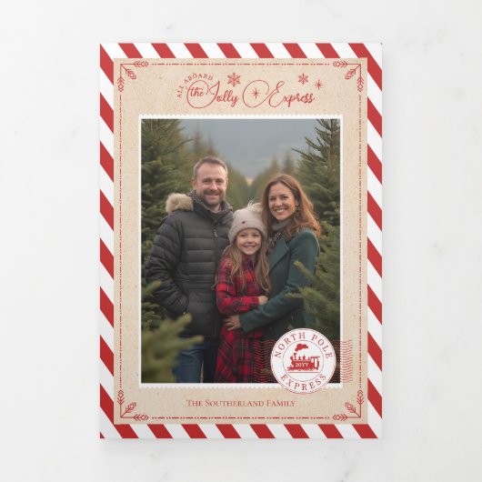 北極列車表現チケットクリスマスフォト 三つ折りクリスマスカード (カバー)