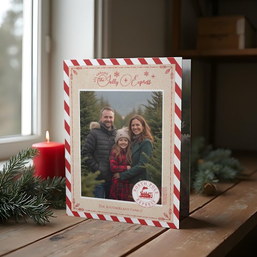 北極列車表現チケットクリスマスフォト 三つ折りクリスマスカード