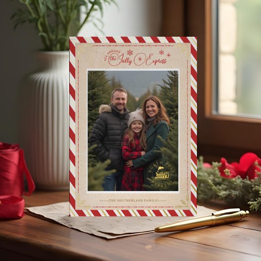 北極列車表現チケットクリスマスフォト 箔シーズンカード