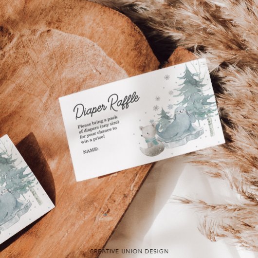 北極動物おむつラッフルベビーシャワーカード エンクロージャーカード