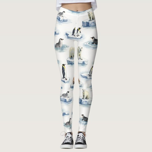 北極動物のシームレスなパターン レギンス (正面)
