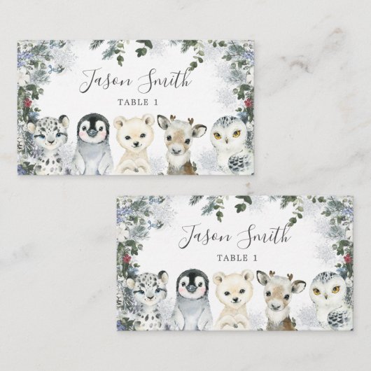 北極動物の冬のオーネダーランド1歳の誕生日 プレイスカード (正面/裏面)