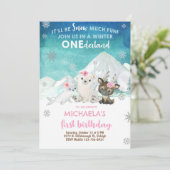 北極動物の女の子の冬の誕生日招待状。 招待状 (スタンド正面)