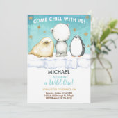 北極動物の男の子の誕生日招待状。 招待状 (スタンド正面)