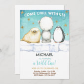 北極動物の男の子の誕生日招待状。 招待状 (正面/裏面)